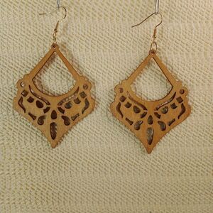 BOHO BROWN WOODEN Bohemian Teardrop Laser Cut 3.75" Earrings